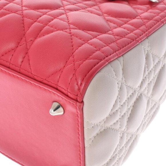 CHRISTIAN DIOR Lady Cannage Bicolor Beige Red Lambskin Handbag - Picture 7 of 12